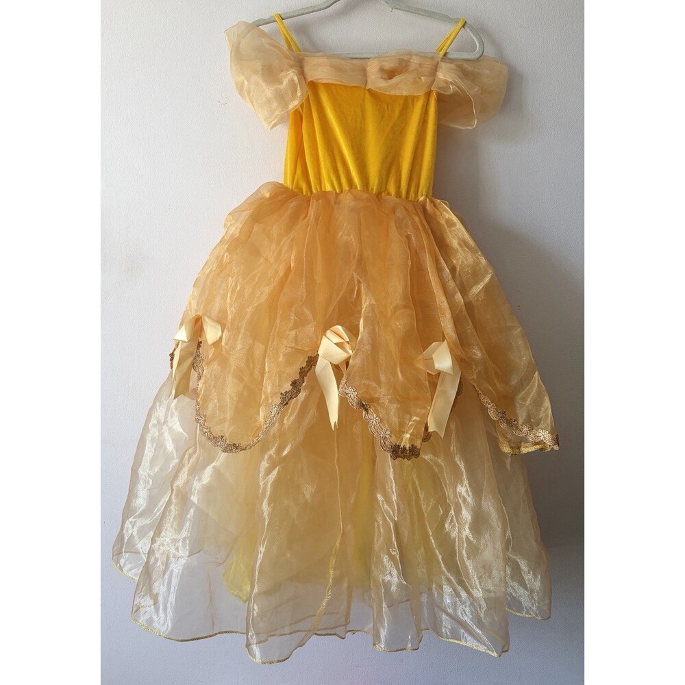 DIRAN Girls Belle-Inspired Princess Costume Size 140 Yellow Tulle Dress